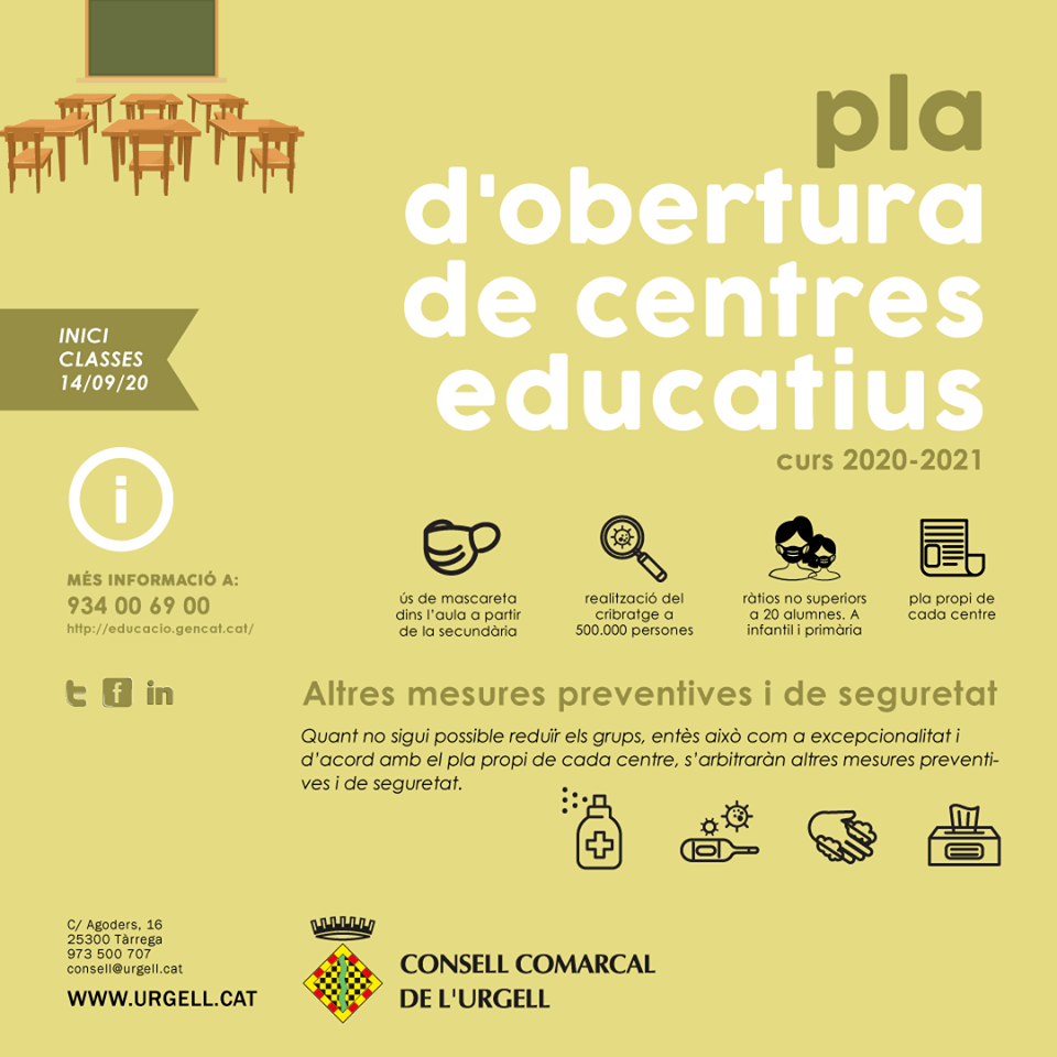 Dilluns dia 14 de setembre comencen les classes al territori català.
