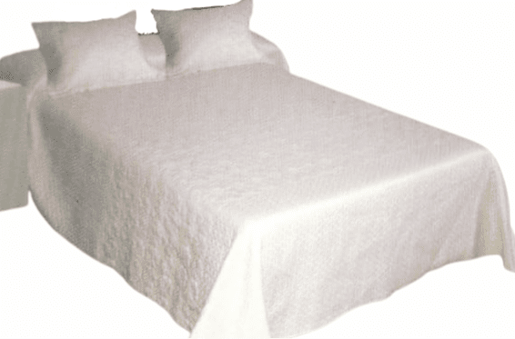 Colcha boutie bordada morada y cruda