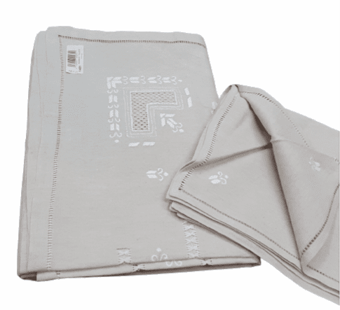 Mantelería lino bordado 180 x 315 + 12