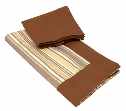 Mantelería rayitas marrón 180 x 225 + 8