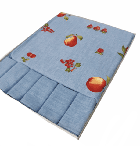 Mantelería manzanas Azul 150 x 150 + 6 - 4