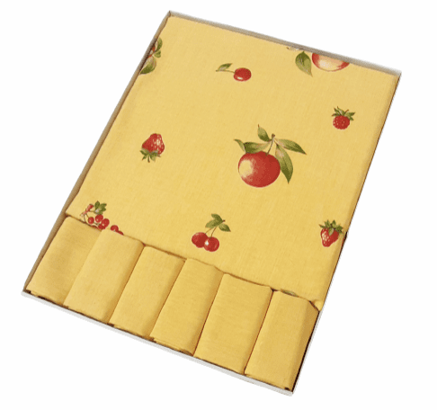 Mantelería manzanas Amarilla 150 x 150 + 6