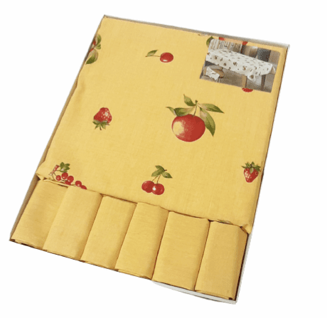 Mantelería manzanas Amarilla 150 x 150 + 6 - 3