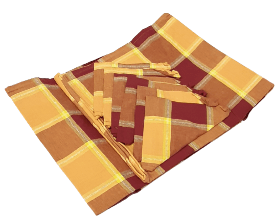 Mantelería cuadros narsnjas 150 x 150 + 6 - 2