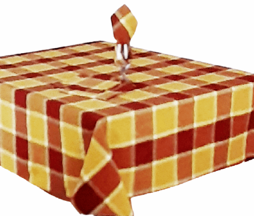 Mantelería cuadros narsnjas 150 x 150 + 6 - 3