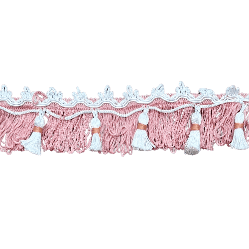 Pasamanería Flecos rosas malva y blanco