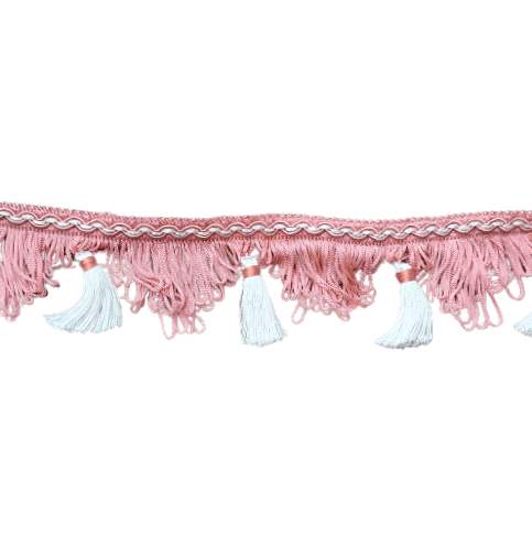 Pasamanería flecos rosas y blanco