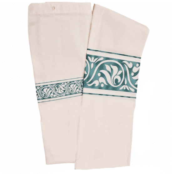 Cortina de baño loneta beige greca verde - 1