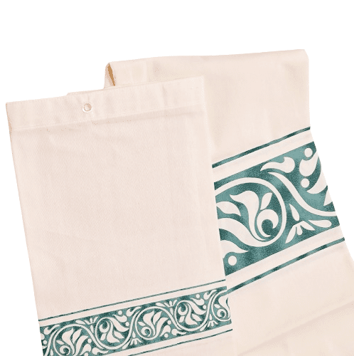 Cortina de baño loneta beige greca verde - 3