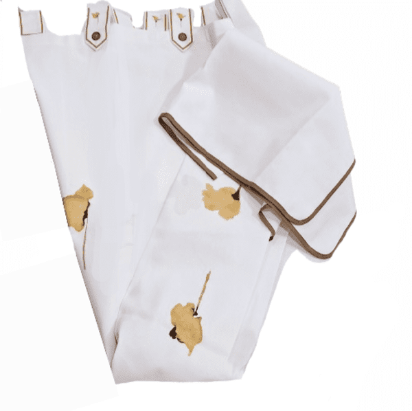 Cortina de baño de loneta con flores ocre