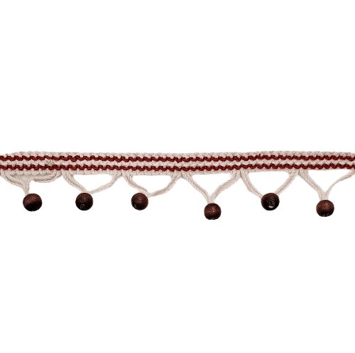 Pasamanería cruda y granate con bolitas madera