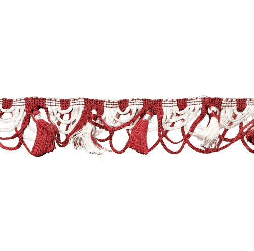 Pasamanería Flecos granates y beige