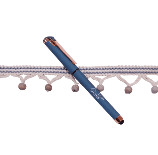 Pasamanería cruda y azul con bolas madera - 4