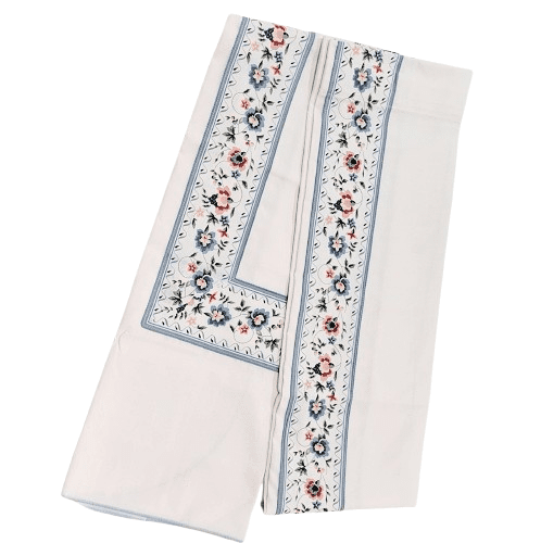 Cortina de baño loneta blanca greca florecitas