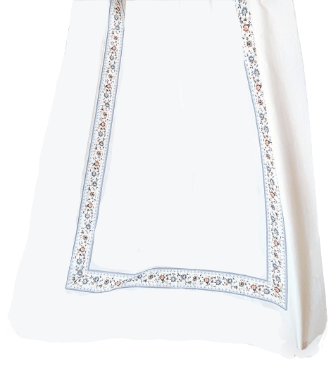 Cortina de baño loneta blanca greca florecitas - 1