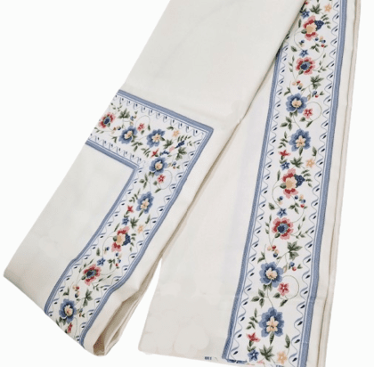 Cortina de baño loneta blanca greca florecitas - 3