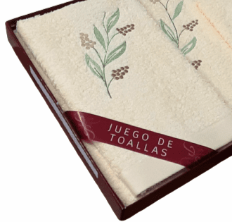 JUEGO de Toallas amarillo claro bordado.  3 piezas - 1