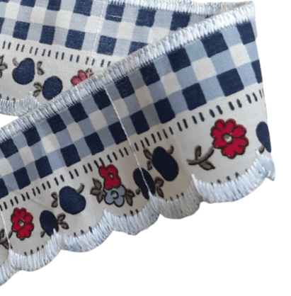 Greca flores azul cuadritos - 2