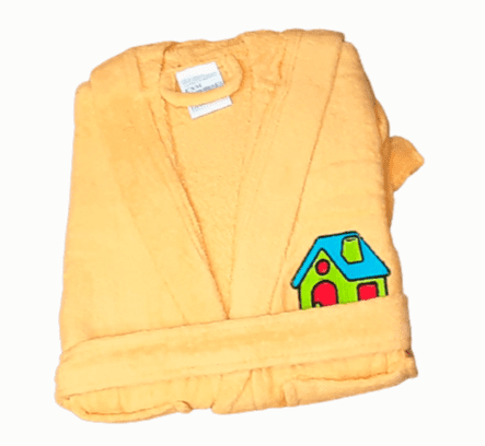 Albornoz Infantil terciopelo amarillo melocotón. Tallas: 2 y 4 años