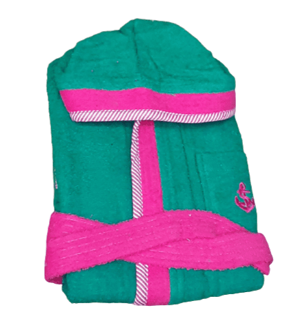 Albornoz Infantil rizo verde con capycha. Talla 10 años