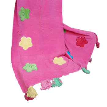 Manta rosa apliques flor flecos - 2