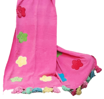 Manta rosa apliques flor flecos - 6