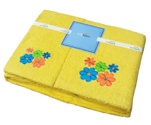 Juego de toallas amarillo con flores bordadas - 2