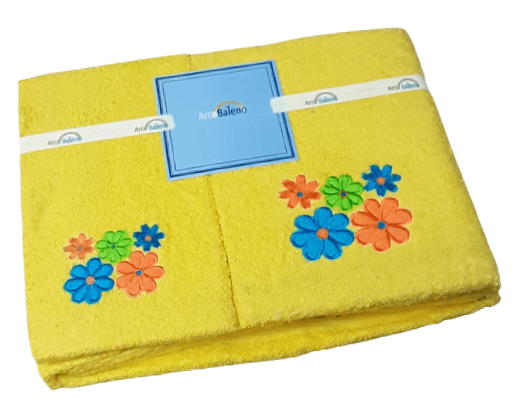 Juego de toallas flores amarillo. Ducha, lavabo y tocador. - 2