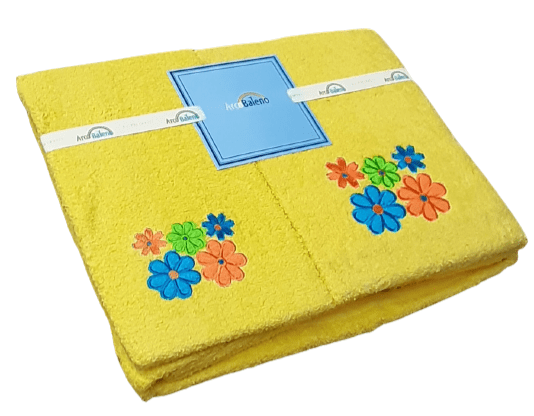 Juego de toallas flores amarillo. Ducha, lavabo y tocador. - 4