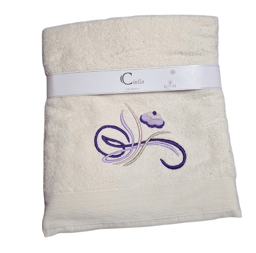 Toalla crudas bordados lilas 100 x 150