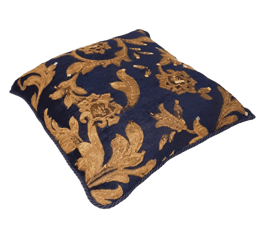 Cojin azul bordado oro 40 x 40