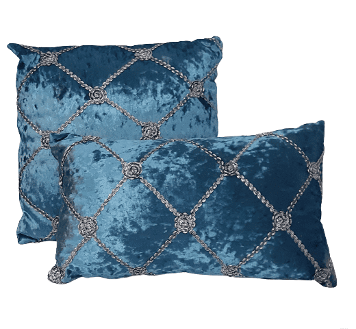 Cojines terciopelo azul plata