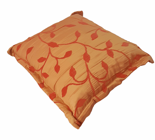 Cojín naranja raso hojitas 50 x 50 - 2