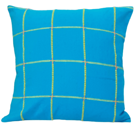 Funda cojín turquesa cuadros verdes 45 x 45