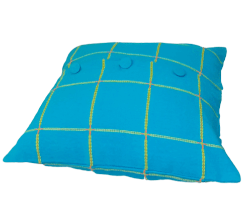 Funda cojín turquesa cuadros verdes 45 x 45 - 2