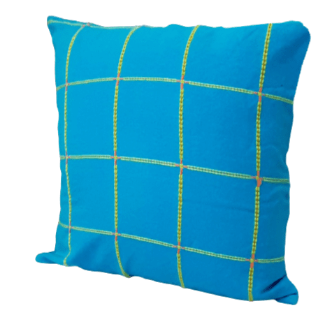 Funda cojín turquesa cuadros verdes 45 x 45 - 3