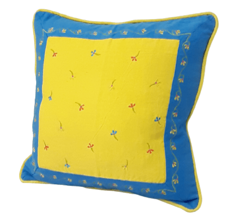Funda cojín amarilla florecitas 45 x 45