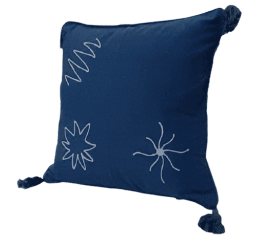 Funda de cojín azul marino con flecos 45 x 45