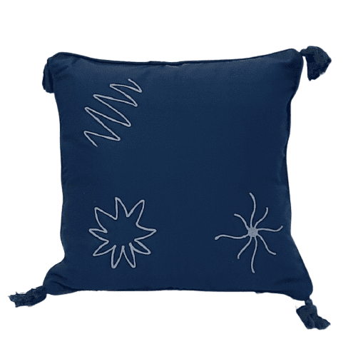 Funda de cojín azul marino con flecos 45 x 45 - 2