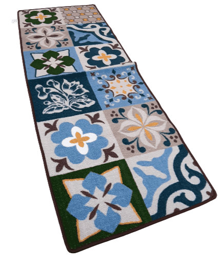Alfombra antideslizante mosaico azul 50 x 150