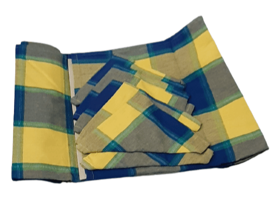 Mantelería cuadros azul amarillo 150 x 150 + 6 - 1