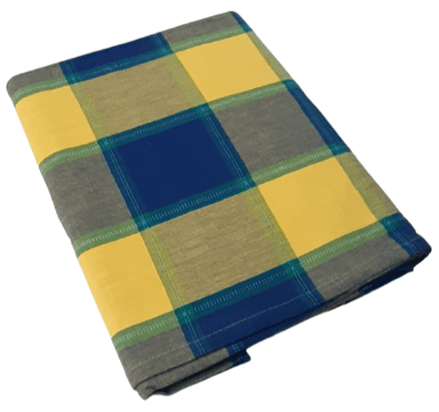 Mantelería cuadros azul amarillo 150 x 150 + 6 - 2