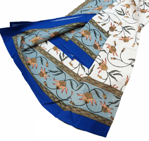 Mantelería flores azul 150 + 6 servilletas - 1