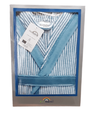 Albornoz terciopelo rayitas azules