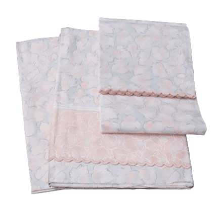 Juego de sábanas hojas rosadas. Cama 90