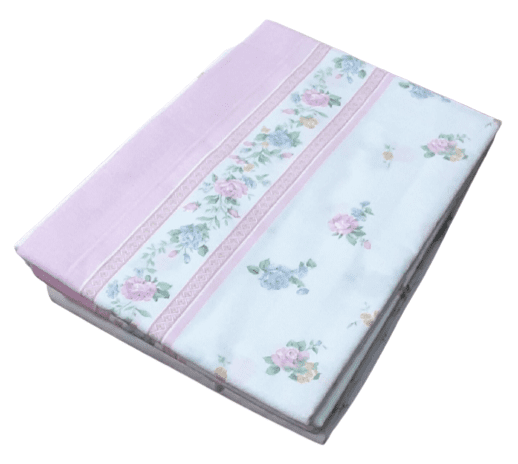 Juego de sábanas de franela flores rosa. Cama 80 - 3