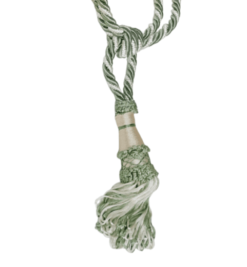 Abrazadera de cortinas verde y beige