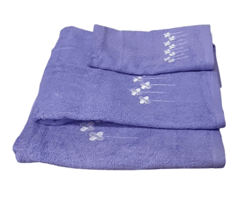 Juego de toallas lilas con flores. 3 piezas - 2