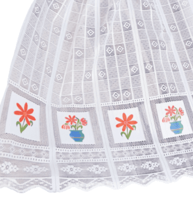 Visillo confeccionado 210 flores naranjas por metros+ bandó