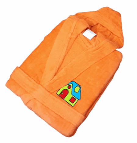 Albornoz infantil terciopelo naranja com capucha. Talla 6